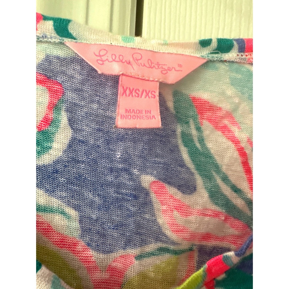 Lilly Pulitzer Iris Blue Hartwell Top Women's XXS/XS 100% Linen Beach Tropical - Picture 8 of 9